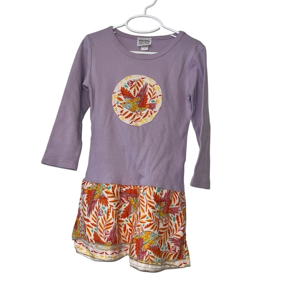 Magical Scraps girls purple orange bird patch floral dress sz 4 Breckenridge